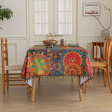 Vibrant Red Polka Dot Bohemian Linen Tablecloth with Tassels - Stunning Geometric Digital Print, Washable, Durable, and Easy Care for Festive Gatherings, Everyday Meals, and Outdoor Parties - Handcrafted with Love for a Unique Touch