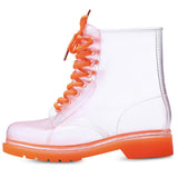kamames Women Rain Boots Fashion Transparent Candy Color Soles Outdoor Girl Shoes Mature Ladies Lace Up Waterproof Ladies Shoes