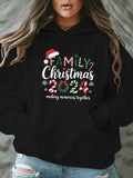 Cozy Plus Size Christmas Hoodie for Women - Casual Long Sleeve with Pockets, Festive Letter Print, Perfect for Fall & Winter