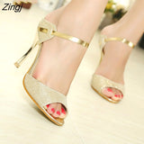 kamames Women Sandals Fashion Beautiful High Heels Sandals Silver Golden Thin Heel Ladies Summer Shoes Plus Size 41 42 43