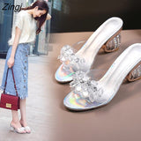 kamames Women Sandals Woman Crystal Open Toe Ladies PVC Jelly Shoes High Heels Transparent Casual Female Slippers New