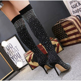 kamames Knee Boots 2022 Luxury Woman Shoes Rhinestone Pointed Toe Sexy High Heels Plus Size 43 Thigh High Sock Botas De Mujer