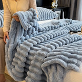 Luxurious Faux Rabbit Fur Throw Blanket - Ultra-Soft, Thick & Warm for Winter | Cozy Coral Fleece Bedding for Bedroom, Office Naps & Sofa Lounging | Machine Washable