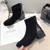 kamames Chelsea Ankle Boots Women's Flocked Leather Ankle Boots Women's Platform Mid High Heel Winter Boots Women's Shoes