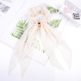 Korean Bow Long Ribbon Hair Scrunchie Chiffon Floral Print Sweet Elastic Hair Band Ponytail Hair Scarf Hair Tie Hair Accessories