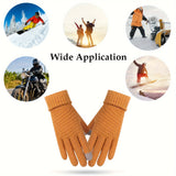 1 Pair Knit Thermal Winter Gloves, Solid Color Touch Screen Thickened Sports Gloves For Cycling Hiking