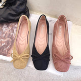 kamames Women Flats Slip on Flat Shoes Round Toe Shallow Butterfly-knot Ballerina Slip on Loafers Faux Suede Lady Ballet Plus Size 35-40