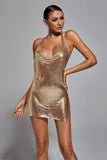 kamames Brett Diamante Mesh Mini Dress - Gold