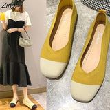 kamames NEW Women Slip On Flat Loafers Patchwork Square Toe Shallow Ballet Flats Shoes knitting Casual Flat Shoes Ballerina Flats
