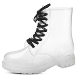 kamames Women Rain Boots Fashion Transparent Candy Color Soles Outdoor Girl Shoes Mature Ladies Lace Up Waterproof Ladies Shoes