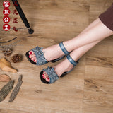 kamames kamames Summer Sandals National Style Leather Women's Shoes Thick Heels Fish Mouth Mother Shoes Middle-Aged Women's Shoes Soft-Soled Women's Sandals