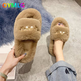 kamames winter new net red hairy slippers for women's outer wear flat-bottomed slippers, wild thick-soled Korean hairy shoes1