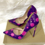 kamames Rose Polka Dot Women PU Leather D'Orsay Pointy Toe 12cm High Heel Party Wedding Shoes Elegant Stiletto Pumps QP166