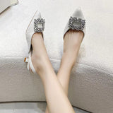 kamames kamames Sandals Women's 2024 New Summer Water Drill Square Buckle Fairy Style Air-Style Thin-Heeled High-Heeled Pointed Single Shoes