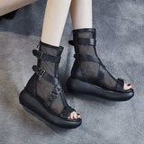 kamames Women Platform Sandals High-top Mesh Sandals Roman Wedges Sandals Ladies New Summer Shoes Cool Boots Black Sandals Fashion 2023