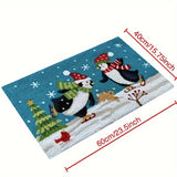 1pc Soft Faux Cashmere Christmas Cartoon Bath Rug, Non-Slip Oblong Bath Mat, 1050Gsm, 1.2Cm Thick, Festive Reindeer & Joy Pattern, Decorative Holiday Floor Accent, Fluffy Plush Winter Decor Decoration