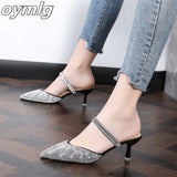 kamames Baotou Back Empty Women's High Heel Sandals and Slippers 2022 Summer New Ladies Fashion Pointed Toe Women's Shoes