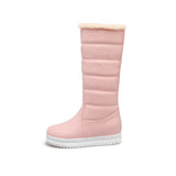 kamames Mid-Calf Boots Women Flat Heel Knee High Boots Winter Plus Warm Snow Boots Slip On Ladies Shoes White Black Pink