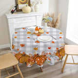 Autumn Pumpkin and Maple Leaf Print Tablecloth - 100% Polyester, Machine Made, Reunion, Thanksgiving, General Fit - 1 Piece