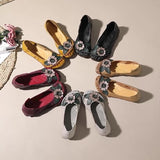 kamames Summer New National Wind Leather Flower Single Shoes Beef Tendon Bottom Leisure Flat Bottom Women's Shoes Middle-Aged And Elderly