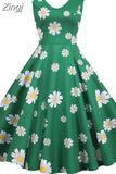 Zingj Floral Print A-Line Midi Dress Women Summer Peter pan Collar Casual Sleeveless Vintage Retro Party Dress Vestidos Robe