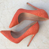 kamames Women Pumps Shoes Snake's Pattern Pointed Toe Sexy High Heels 12 cm Designer Shoes plus size 33-45 YG020 ROVICIYA