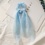 Korean Bow Long Ribbon Hair Scrunchie Chiffon Floral Print Sweet Elastic Hair Band Ponytail Hair Scarf Hair Tie Hair Accessories
