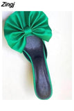 kamames kamames Summer Women's Slippers Bowknot Cat Heel Low Heel Mid Heel Pointed Toe Shoes Slippers High Heels 1127-1