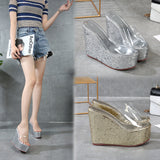 kamames kamames New Fashion Simple Casual Sequins High Heel Wedge Platform Platform Platform Women's Singles Shoes