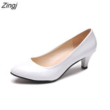 kamames Women's Leather Med Heels New High Quality Shoes Classic Black&White Pumps for Office Ladies White High Heels Red  Sexy Heels