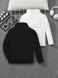 2pcs Boys KING Letter Print Knit Long Sleeve Half Turtleneck Top, Casual Long Sleeve T-shirt For Spring Fall Winter, Tops As Gifts