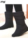 kamames Women Waterproof Snow Boots Mid-Calf Down High Bota Ladies Winter Shoes Woman Plush Insole Botas Mujer Invierno