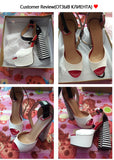 kamames Onlymaker Women's Sandals Platform Peep Toe Chunky Square Heels Ankle Strap Sandals Black And White Stripes Party Fashion Shoes