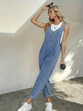 Plain Washed Blue Loose Fit Casual Style Adjustable Strap Denim Overalls Dungarees, Women's Denim Jeans & Clothing