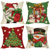 4pcs Linen Mixed Weave Christmas Santa Claus Snowman Christmas Tree Christmas Gift Throw Pillow Cover Home Decor, Room Decor, Bedroom Decor, Collectible Buildings Accessories (Cushion Is Not Included)