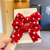 2021 New Girls Red Butterfly Knot Hair Rope Love Wave Spot Hair Circle Girl Double Horsetail Head Rope Fashion Hair Accessories