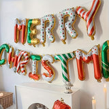 Merry Christmas Balloon Banner Set, 16 Inch 3D Foil Balloons, Candy Style Santa Claus Snowman Deer, Festive Party Decor, Indoor & Outdoor Use, No Power Needed, First Communion Party Supplies