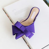 kamames spring and summer women's shoes Korean silk satin Pointed bow tie slippers Baotou flat heel sets semi slippers 1028-0