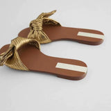 kamames ZARZ Woman 2022 Flat Shoes Spring Summer Pointed Sexy Bow Outer Wear Plus Size 41 Beige Lazy Sandals And Slippers Women Luxury
