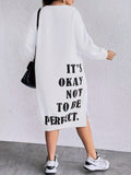 kamames Large-Size Women's Autumn And Winter Fashionable Letter Printed Long-Sleeved Loose Casual Straight Sweater Dress