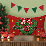 Merry Christmas Lumbar Throw Pillow Cover 12x20 - Red Xmas Cartoon Mouse & Wreath Design, Funny Holiday Decor for Sofa Couch, Machine Washable Polyester (Pillow Not Included)
