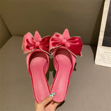 Women Sandals Stiletto Toe Box Rhinestone Bow Women 'S Pointed Toe High Heel Slippers Mules Shoes