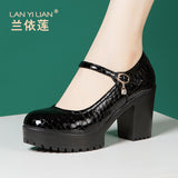 kamames Round Head High-End Catwalk Shoes Thick Heel Waterproof Platform One-Word Buckle Model Comfortable Cheongsam High-Heeled Shoes