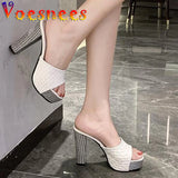 kamames Women Shoes 2021 Summer New Slippers High-Heeled Fashion Waterproof Platform Sandals Female Thick Heel Peep Toe Non-Slip Slides