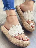 kamames Women Summer Shoes 2022 Fashion Plus Size Pearl Flat Straw Slippers Women's Round Toe Platform Women Sandals Sandalias Mujer