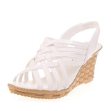 2020 Sandal Woman High Platforms Cut Outs Wedges Breathable Pattern Checkered Gladiator Elastic Band High Heeled Shoes