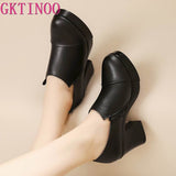 2021 women's spring and autumn shoes thick high heels fashion women genuine leather shoes first layer of cowhide platform pumps