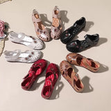 kamames Summer New Head Layer Cowhide Flat Bottom Women's Shoes National Wind Leather Hollow Out Small Flower Women's Sandals Mother Shoes