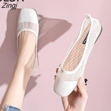 kamames Spring Summer Ballet Flats Women Casual Knit Fabric Stretchy Square Toe Flat Heel Boat Shoes