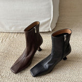 kamames kamames Soft Korean Leather High Heel Ankle Boots Women's Thin Heel Women's Shoes Side Zipper Is Comfortable